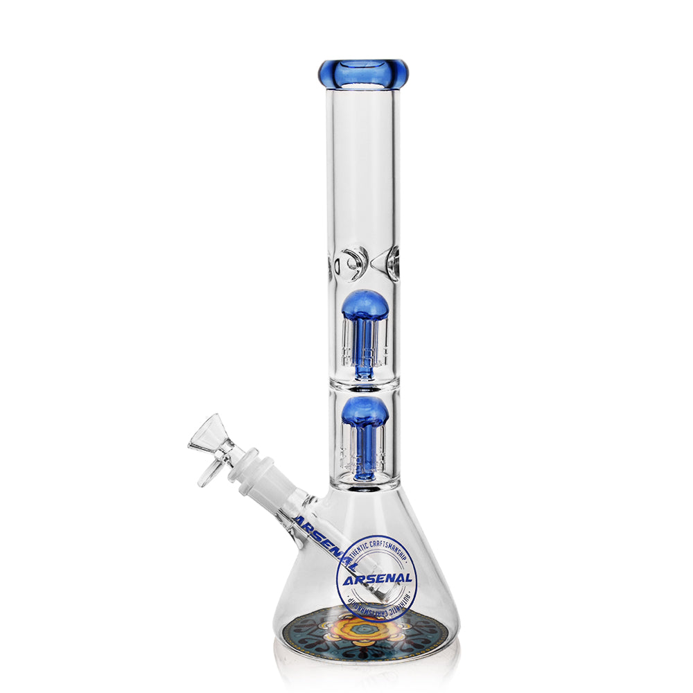11.8" Arsenal Double-Perc Glass Bong Blue