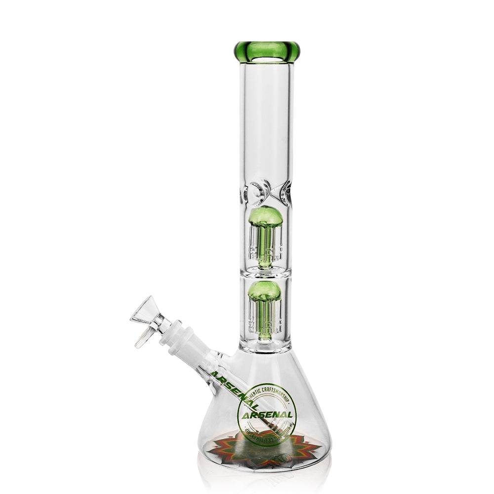 11.8" Arsenal Double-Perc Glass Bong Green
