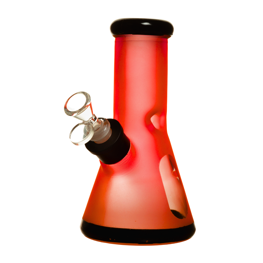 8" 7mm Frosted Glass Bong W/ Gift Box Red