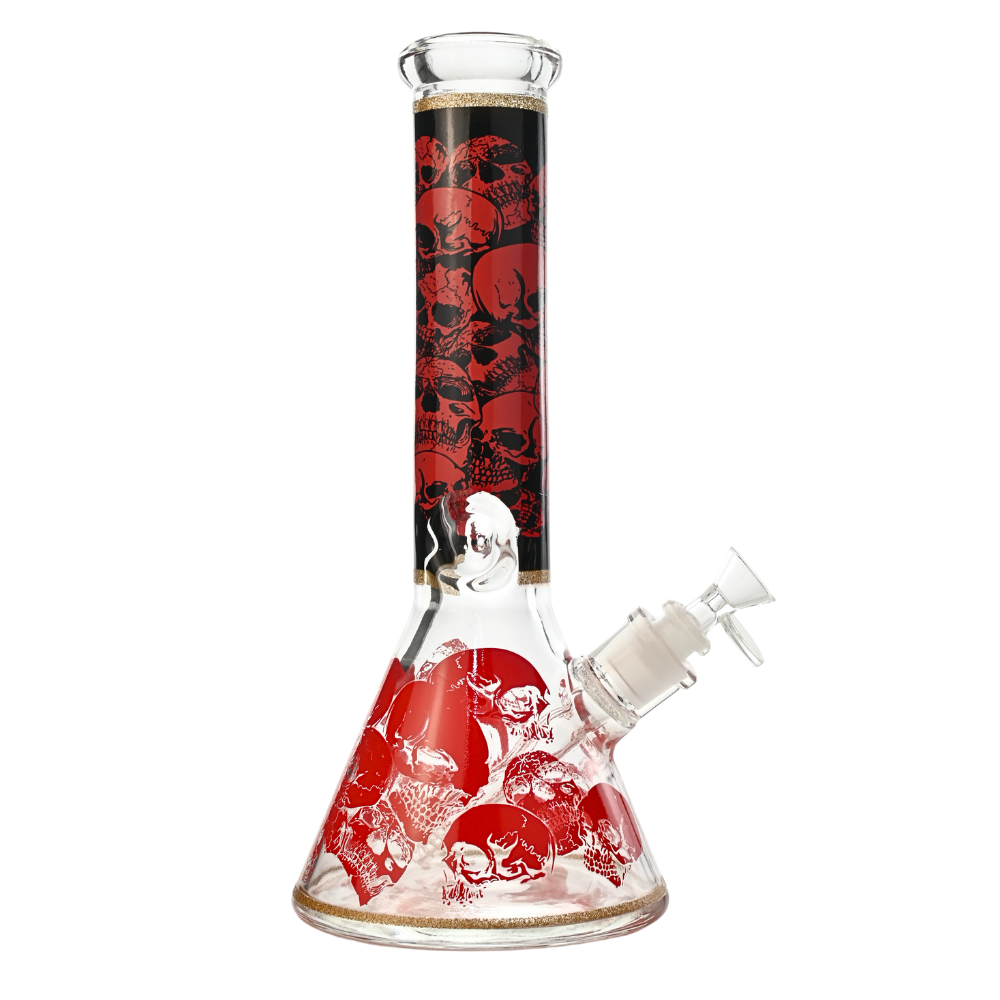 12" 7mm Crimson Skullstorm Glass Bong w/ Gift Box (Design A)