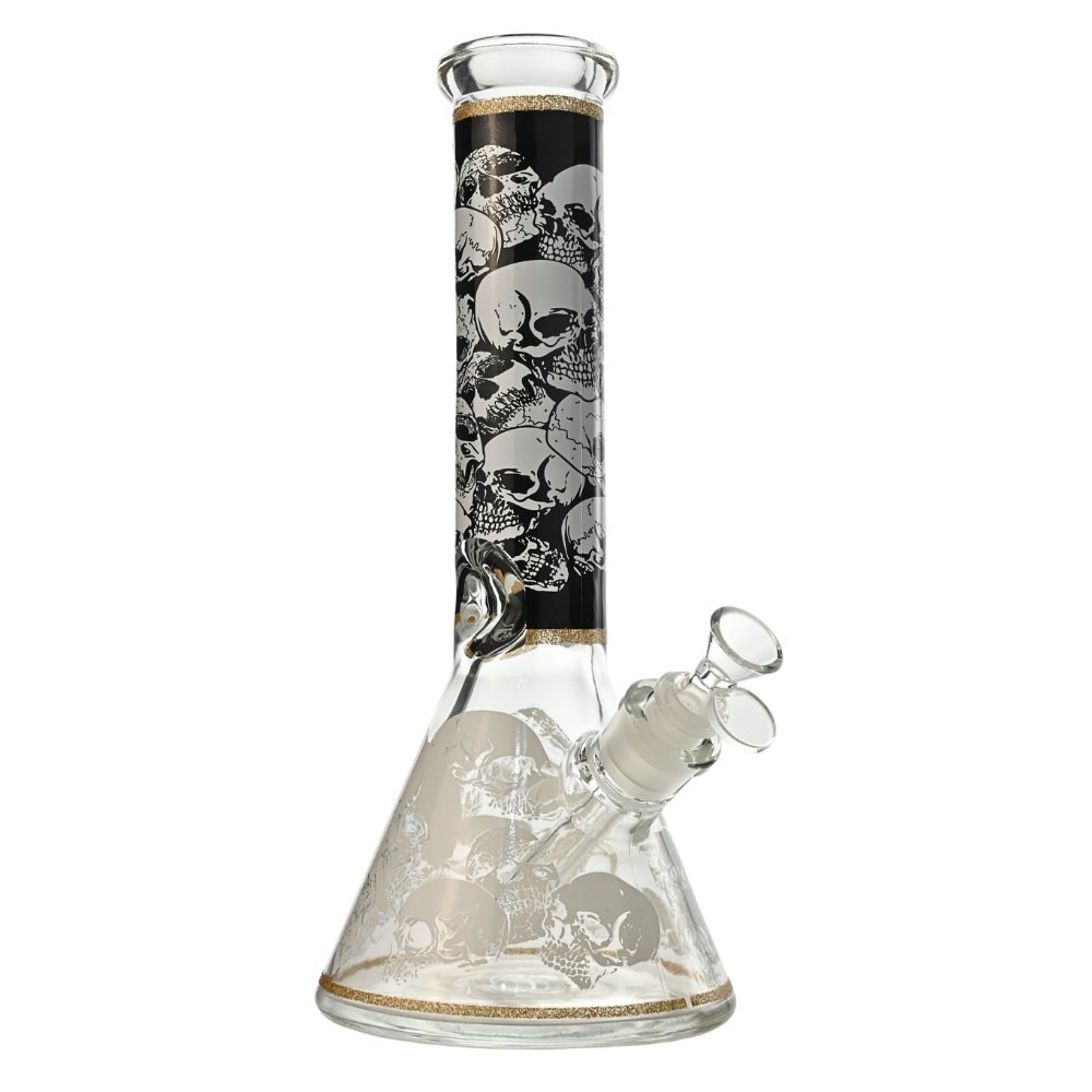 12" 7mm Crimson Skullstorm Glass Bong w/ Gift Box (Design C)