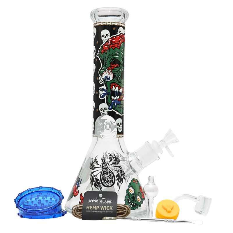 12" 5mm Shadow Bone Glass Bong 9-in-1 Dab Kit (Design C)